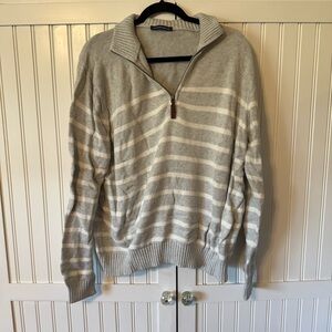 Brandy Melville Gray Striped Half-Zip Sweater